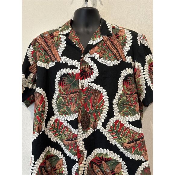 Royal Creations Men's Hawaiian Shirt Black Large Surf Board Flower‎ Aloha Print - Picture 1 of 6